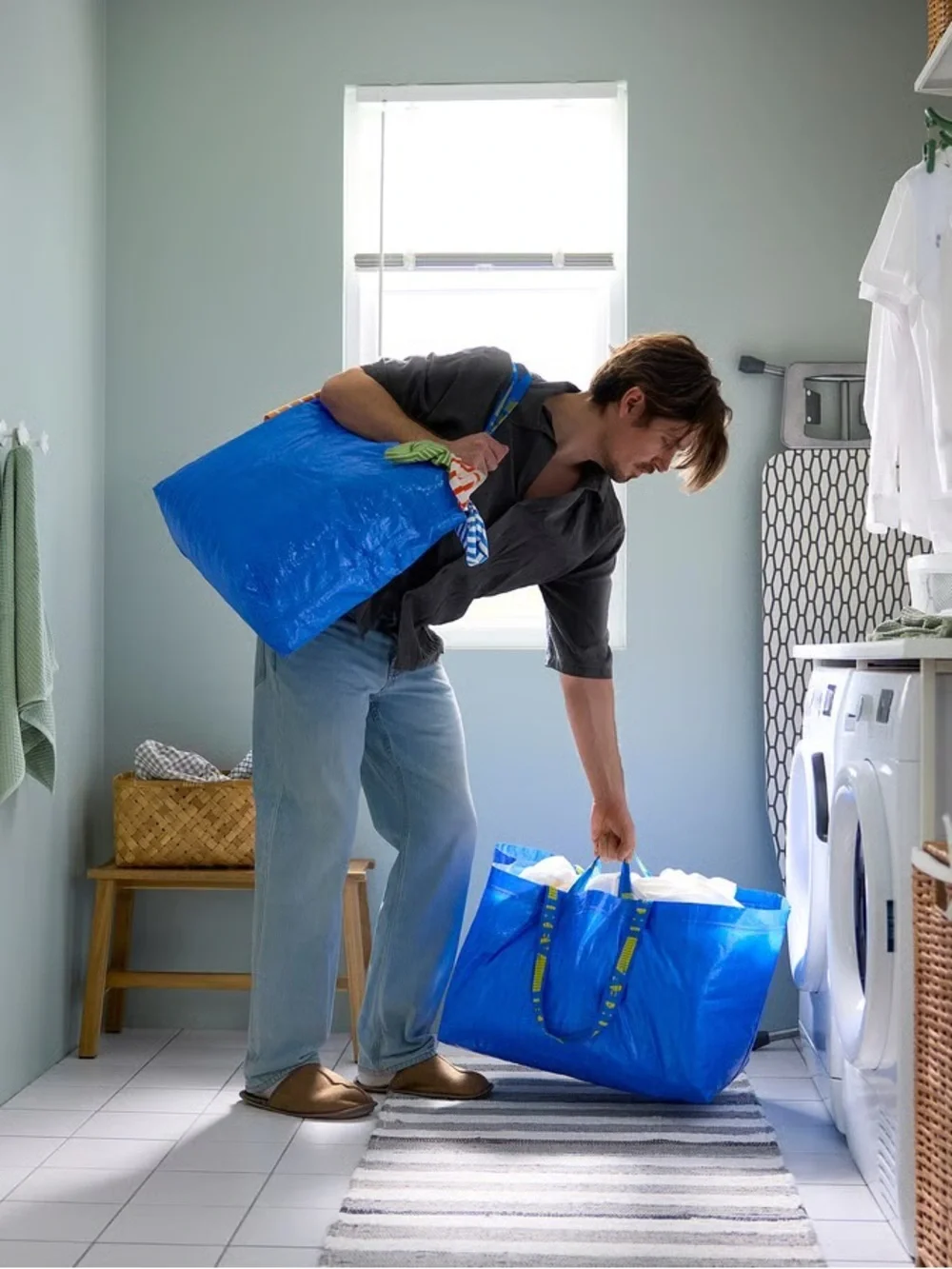 IKEA Blue Reusable Tote Bags - 5-PACK Shopping Bag Frakta Laundry Tote